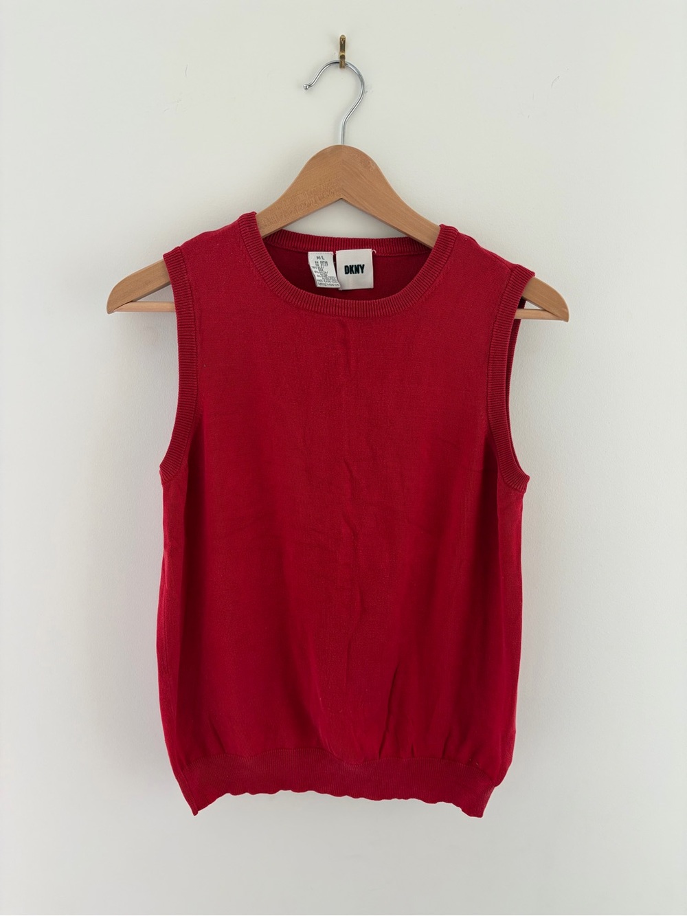 DKNY Red Silk Sleeveless Knit Tank, MD/LG